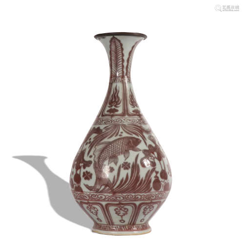 A copper-red-glazed 'fish' pear-shaped vase