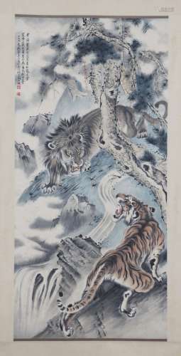 A Zhang shanzi's lion and tiger painting