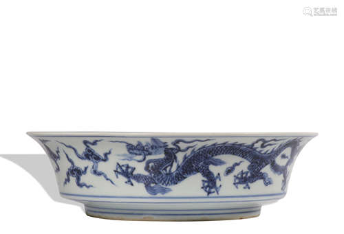 A blue and white 'dragon' dish