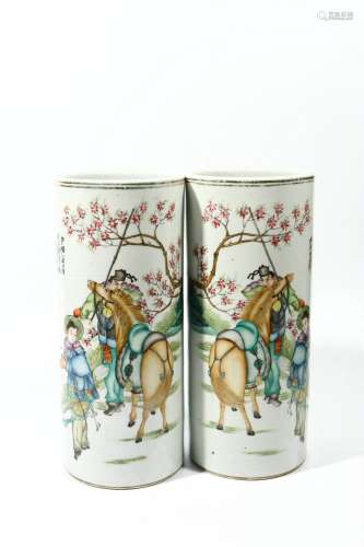 pair of chinese famille rose porcelain hat pots