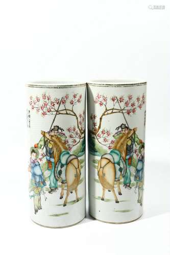 pair of chinese famille rose porcelain hat pots