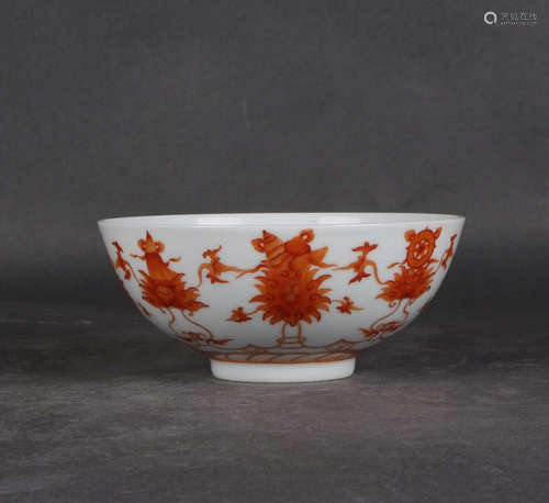 chinese red glazed porcelain bowl