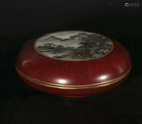 chinese wood-imitation grisaille porcelain box