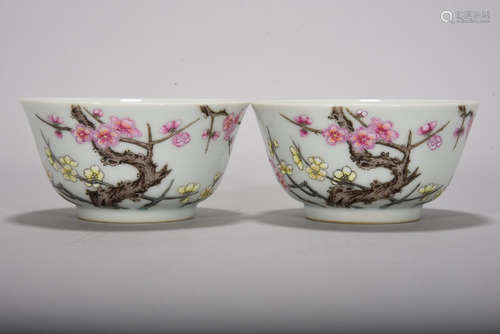 pair of chinese enamel porcelain cups