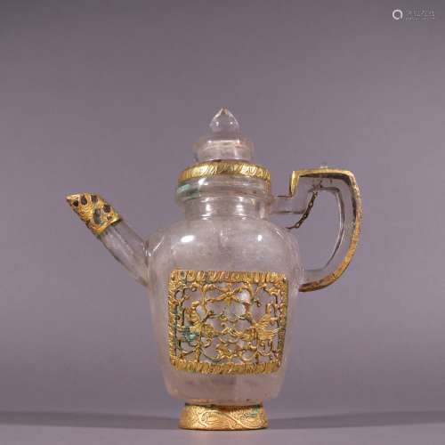chinese crystal with gold teapot