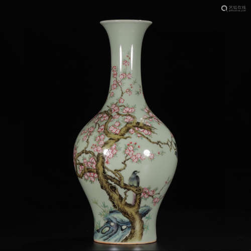chinese celadon glazed famille rose porcelain vase