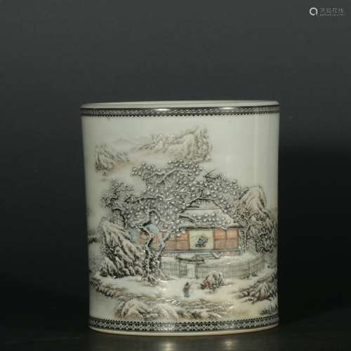 chinese grisaille-decorated porcelain brush pot