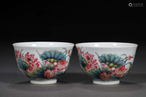 pair of chinese enamel porcelain cups