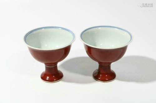 pair of chinese red glazed porcelain goblets