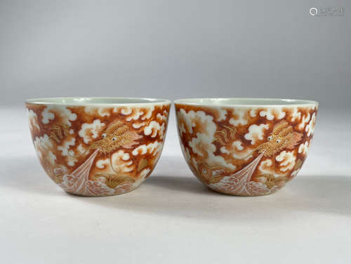 pair of chinese red glazed porcelain cups