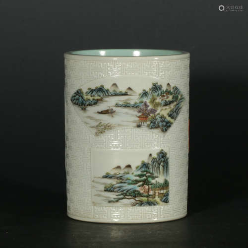 chinese famille rose porcelain brush pot