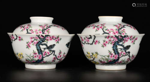 pair of chinese enamel porcelain bowls