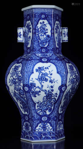 chinese blue and white porcelain hexagonal pot