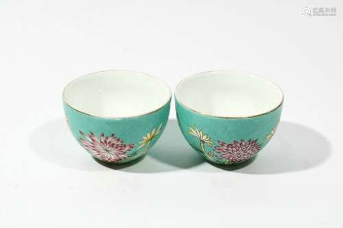 pair of chinese famille rose porcelain cups