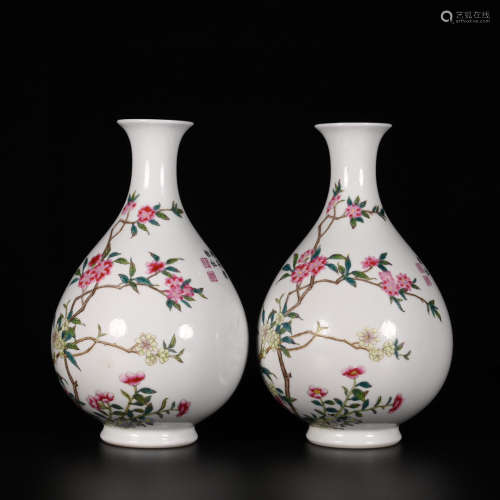 pair of chinese enamel porcelain pear shaped vases