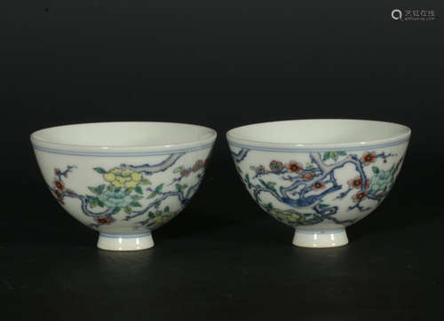 pair of chinese doucai porcelain cups