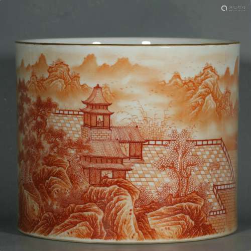chinese red glazed porcelain brush pot