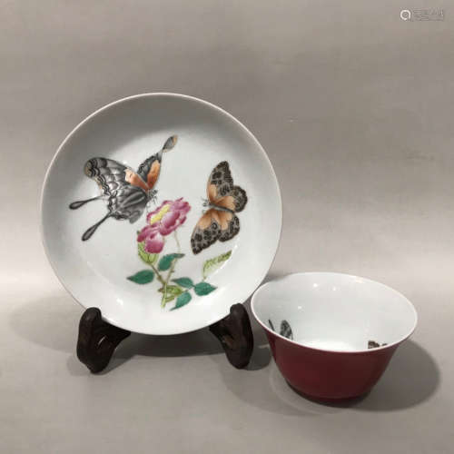 chinese famille rose porcelain cup and dish