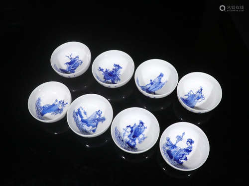 a set of eight chinese blue and white porcelain cups