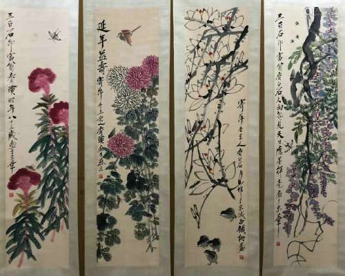 chinese bai shi's four-screen painting