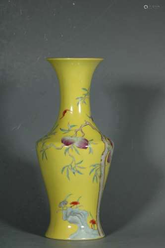 chinese yellow-ground famille rose porcelain vase