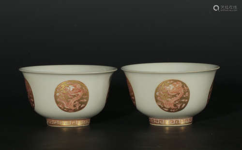 pair of chinese copper-red glazed porcelain cups