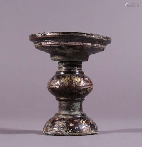 chinese gold-silver-inlaid candlestick