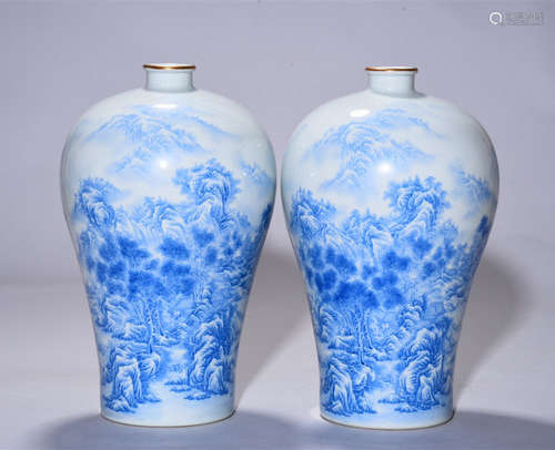 pair of chinese blue meipings