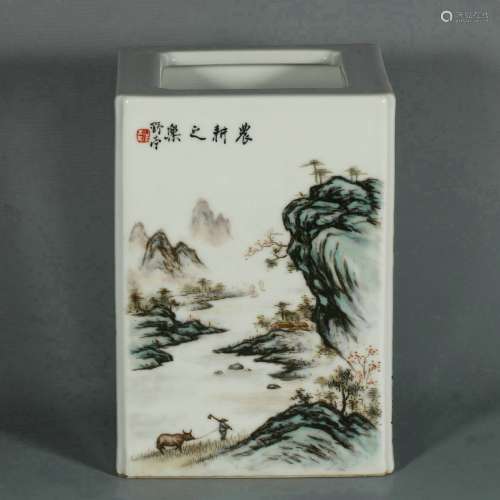 chinese grisaille-decorated porcelain brush pot