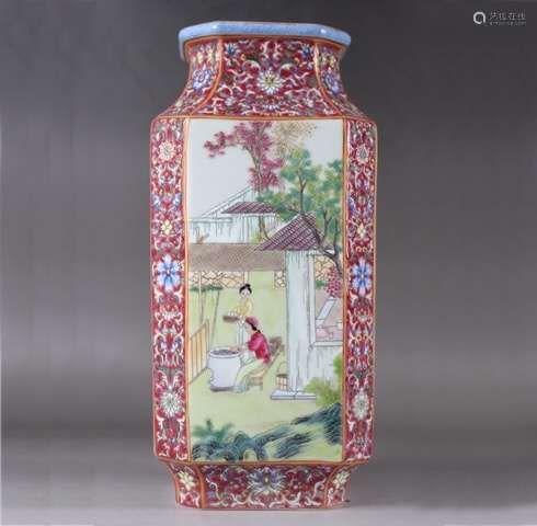 chinese famille rose porcelain square vase