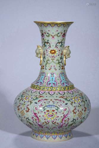 chinese celadon glazed famille rose porcelain vase