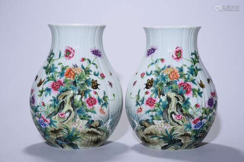 pair of chinese famille rose porcelain pots