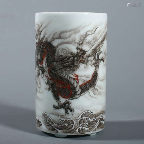 Qing Qianlong ink colored dragon pattern pen holder