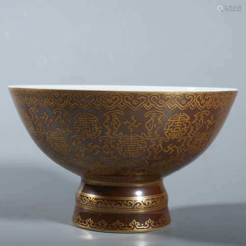 Qing Qianlong purple gold GLAZE gold color longevity pattern...