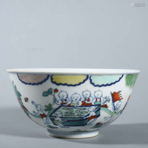 Qing Qianlong doucai baby play bowl