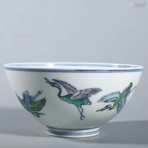 Qing Yongzheng doucai crane bowl