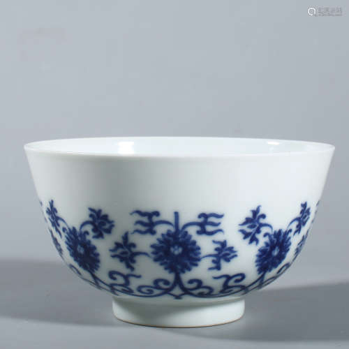 Qingguangxu blue and white tangled lotus bowl
