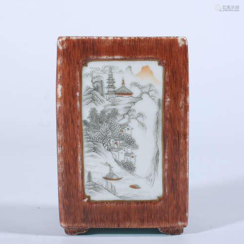 Qing Dynasty Qianlong pastel square pen holder