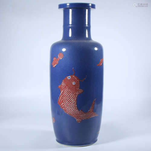 Blue glazed mallet bottle of Kangxi in Qing Dynasty