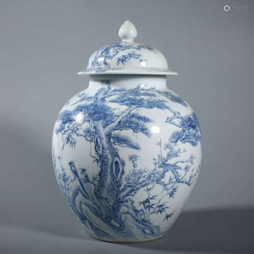 Qing Qianlong blue flower bird pattern pot