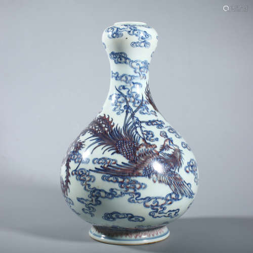 Qing Qianlong blue and white underglaze red cloud phoenix pa...