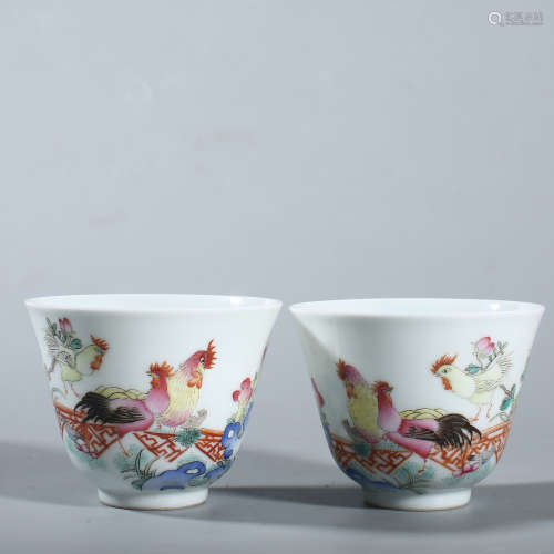 Qing Qianlong pink chicken pattern cup