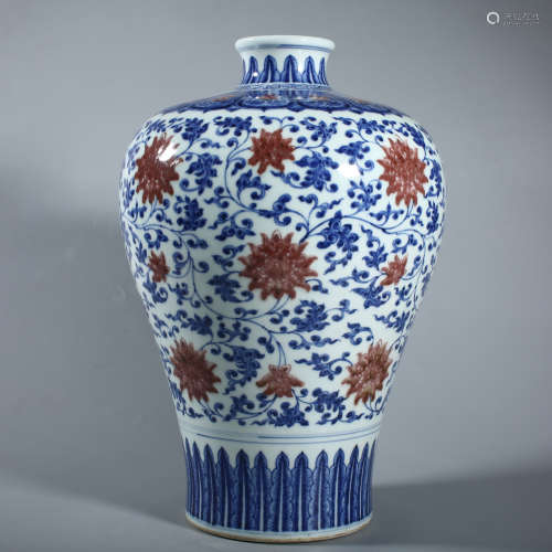 Qing Dynasty Qianlong blue and white underglaze red lotus fl...