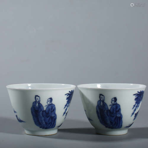 Qing Kangxi blue and white Gaoshi pattern cup