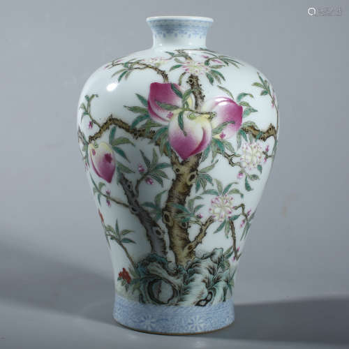 Qing Qianlong pink longevity peach plum vase