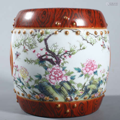 Qing Qianlong wood grain glaze pastel flower and bird patter...