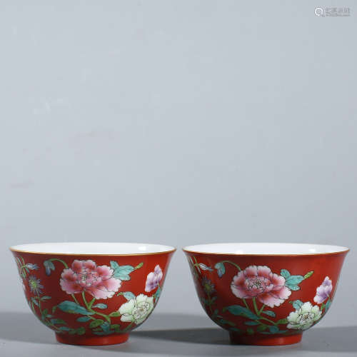 Qing Jiaqing red earth ocean color nine autumn picture bowl