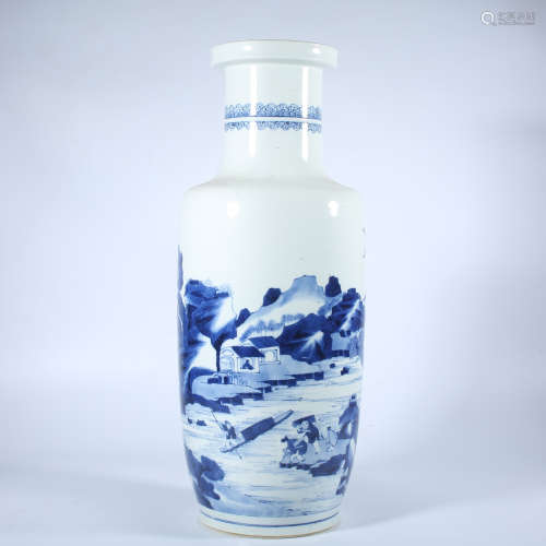 Qing Dynasty Kangxi blue and white mallet bottle