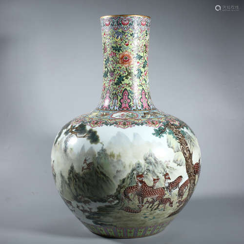 Qing Qianlong pastel Bailu celestial sphere bottle