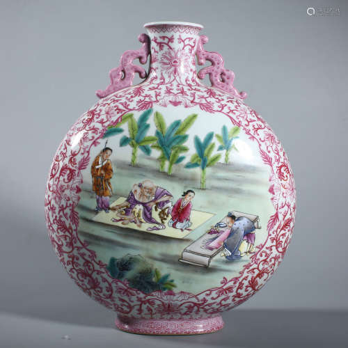 Qing Qianlong Rouge flower pattern moon holding bottle